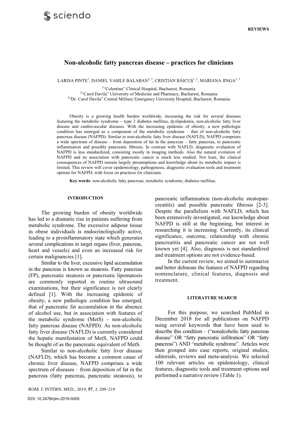 Non-Alcoholic Fatty Pancreas Disease – Practices for Clinicians