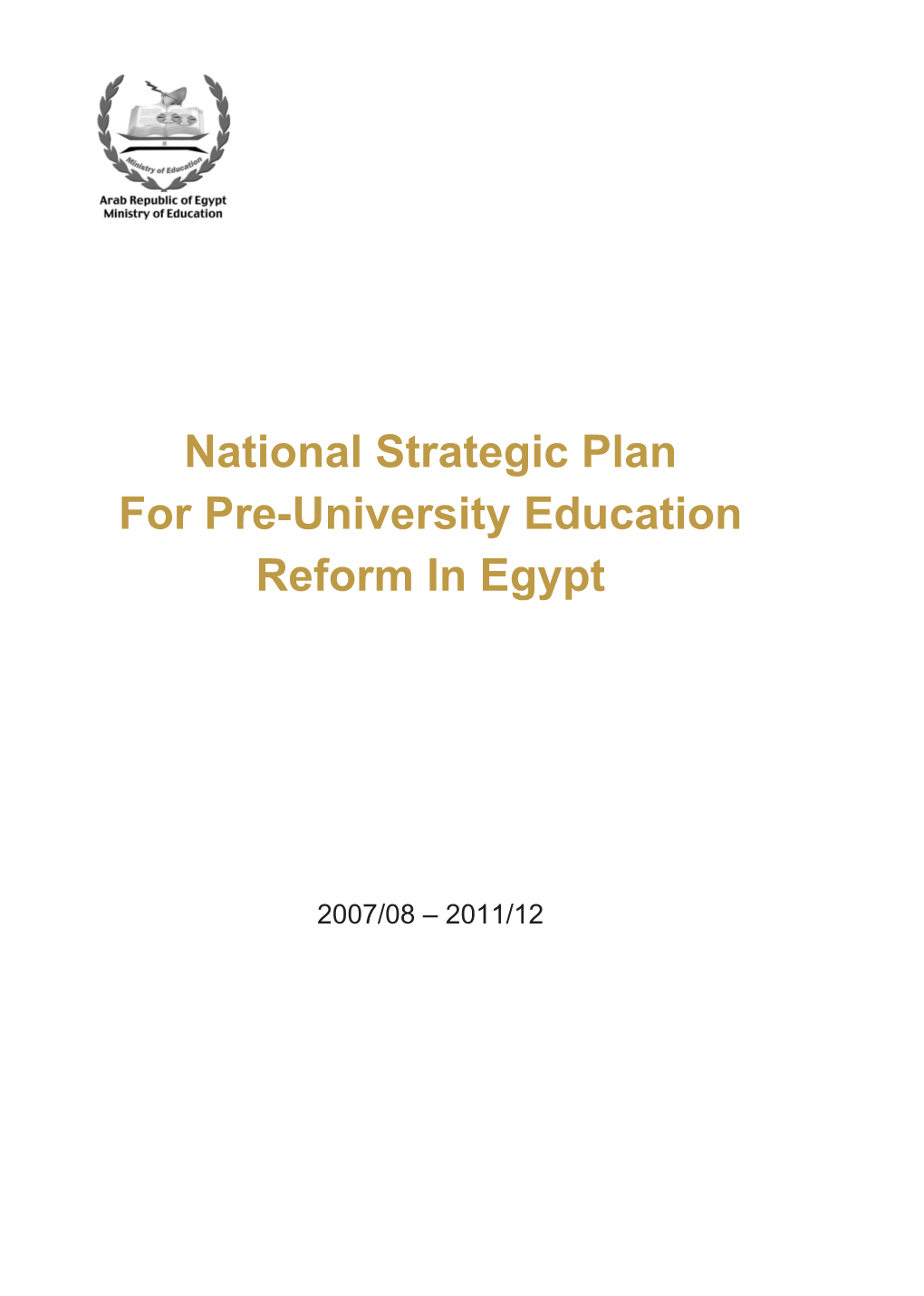 National Strategic Plan for Pre-University Education Reform in Egypt
