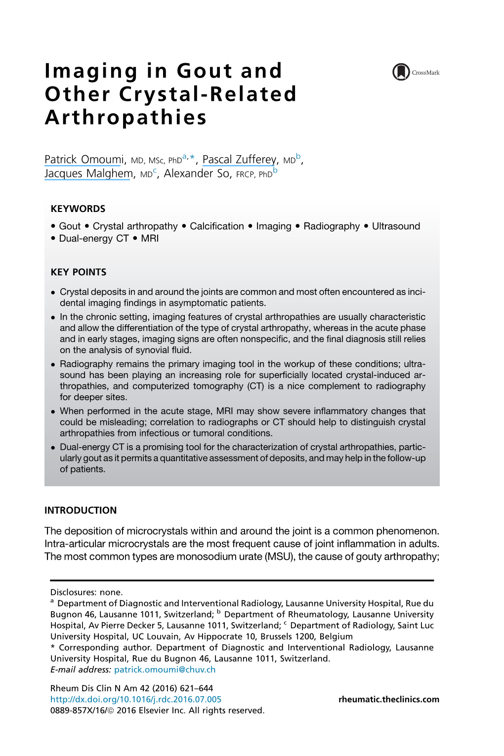 Imaging in Gout and Other Crystal-Related Arthropathies 625