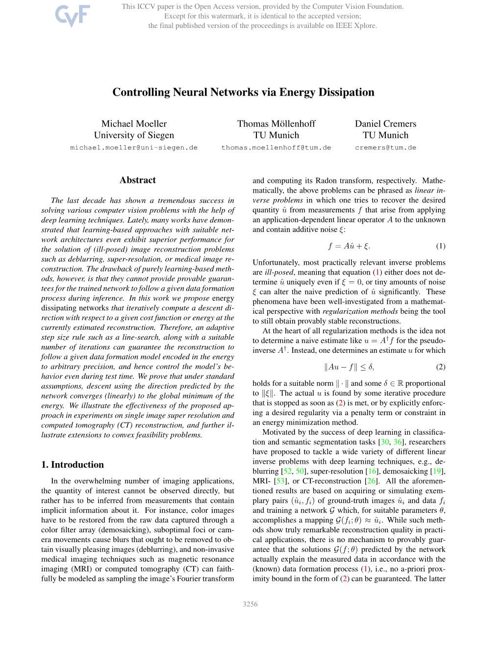 Controlling Neural Networks Via Energy Dissipation