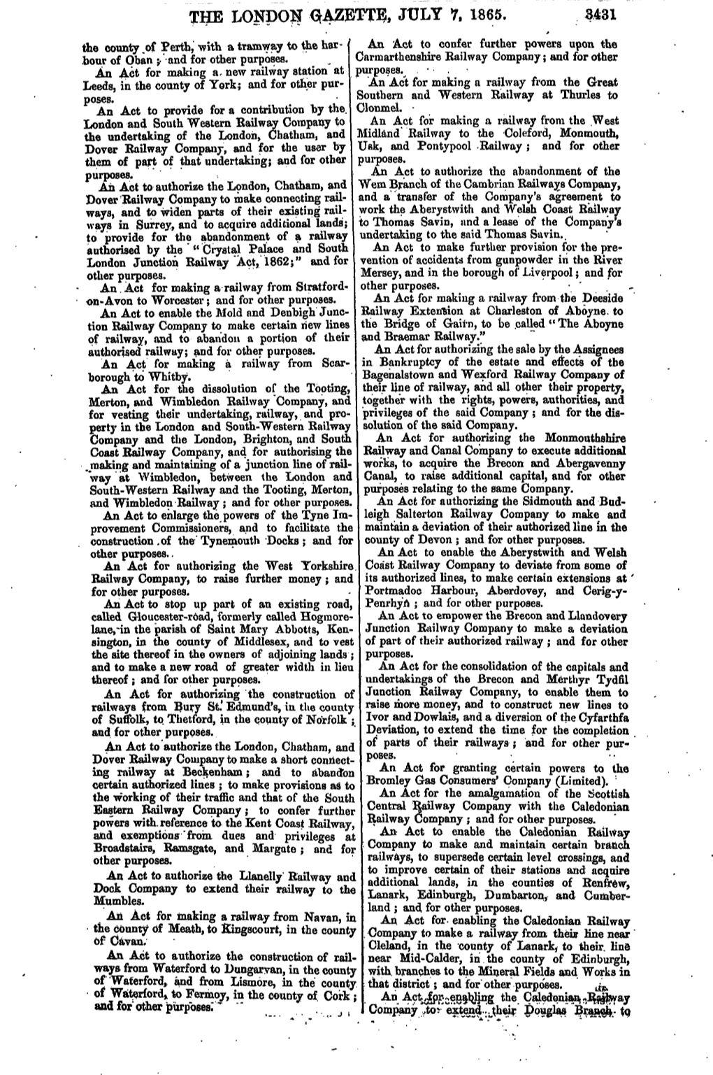 The London Gazette, July 7, 1865. 3431