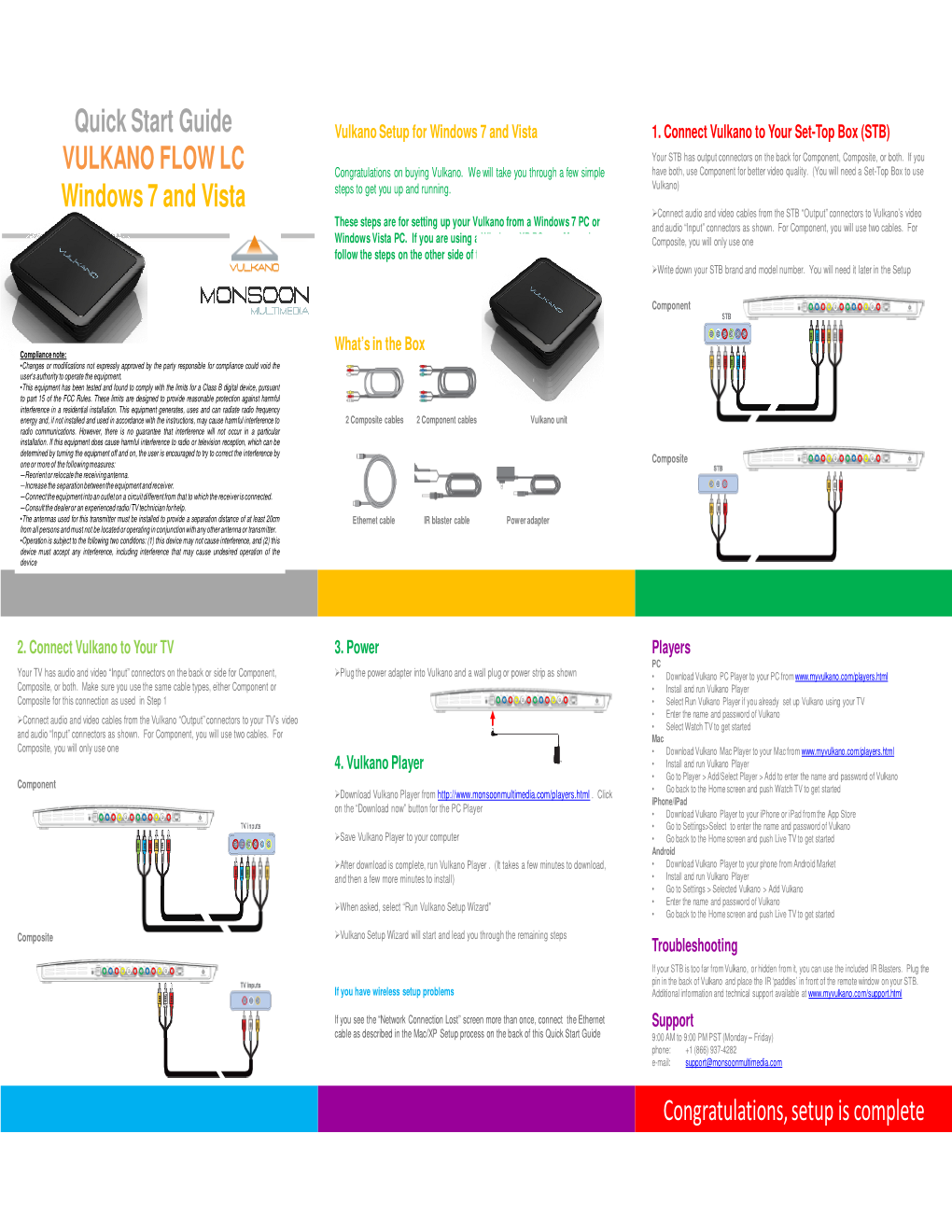 Congratulations, Setup Is Complete Quick Start Guide VULKANO FLOW