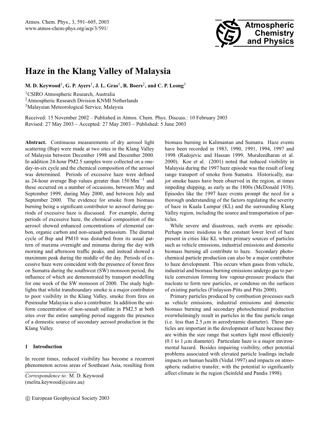 Haze in the Klang Valley of Malaysia