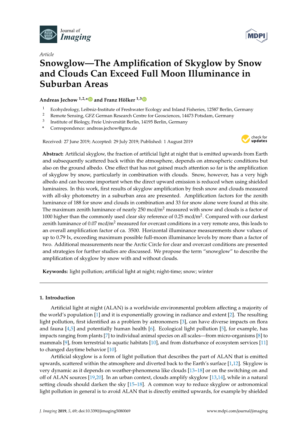 Snowglow—The Amplification of Skyglow by Snow and Clouds Can