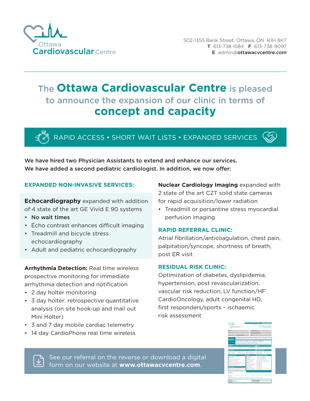The Ottawa Cardiovascular Centre Is Pleased Concept and Capacity