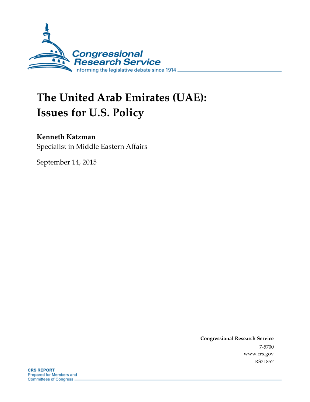 The United Arab Emirates (UAE): Issues for U.S. Policy