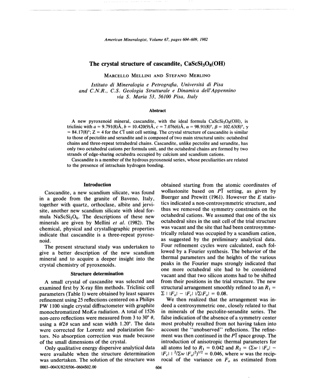 The Crystal Structure of Cascandite, Cascsi30s(OH)