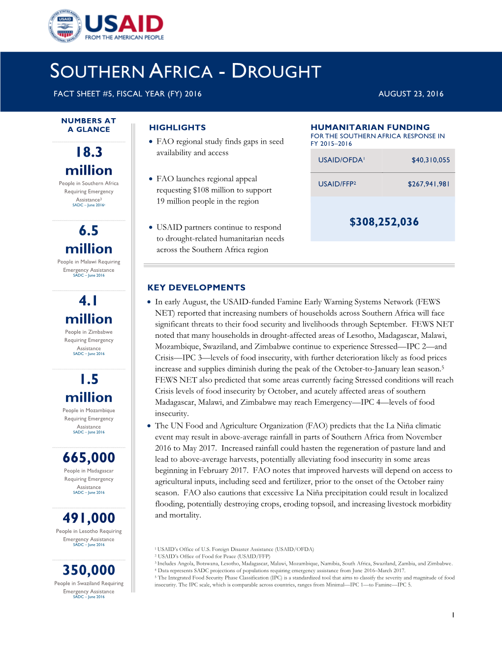 Southern Africa Drought Fact Sheet #5