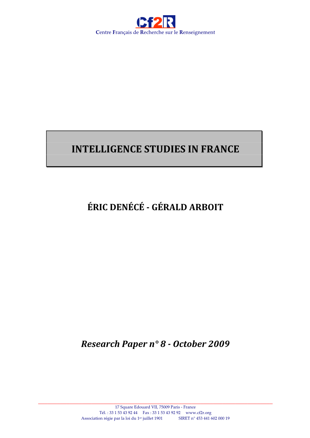 Intelligence Studies in France