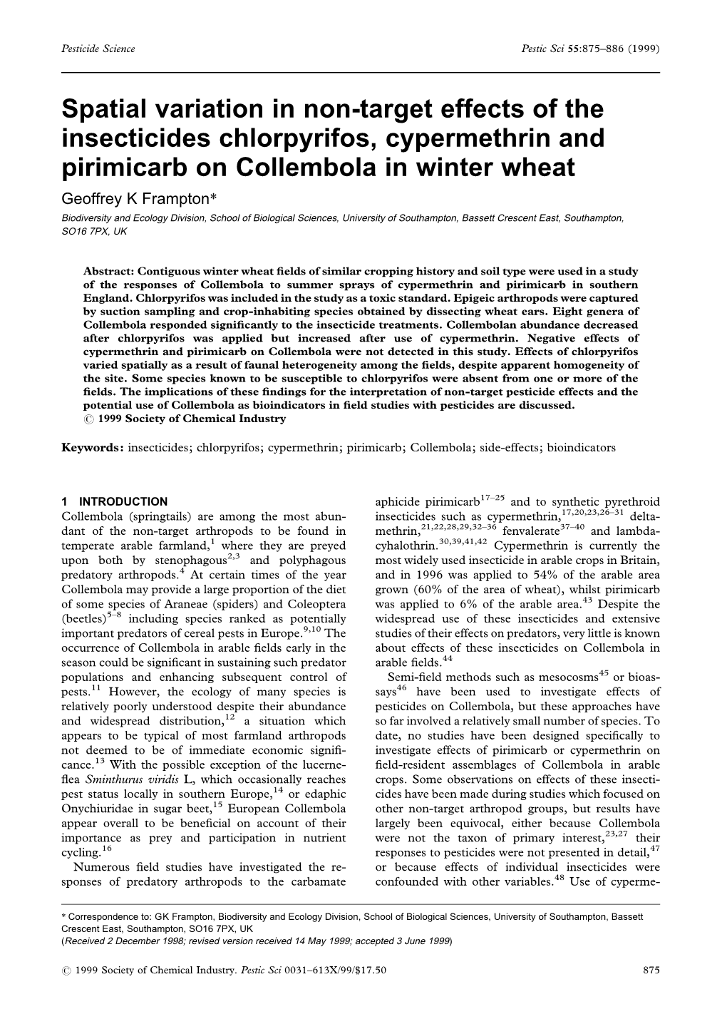 Spatial Variation in Non-Target Effects of the Insecticides Chlorpyrifos