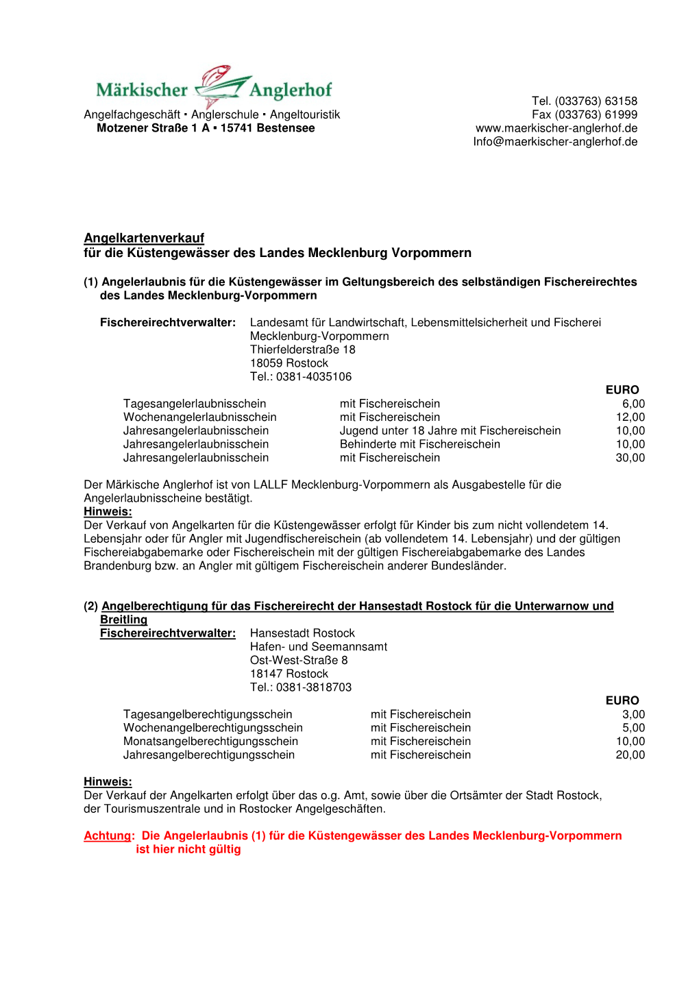 Angelkartenverkauf Für Die Küstengewässer Des Landes Mecklenburg Vorpommern