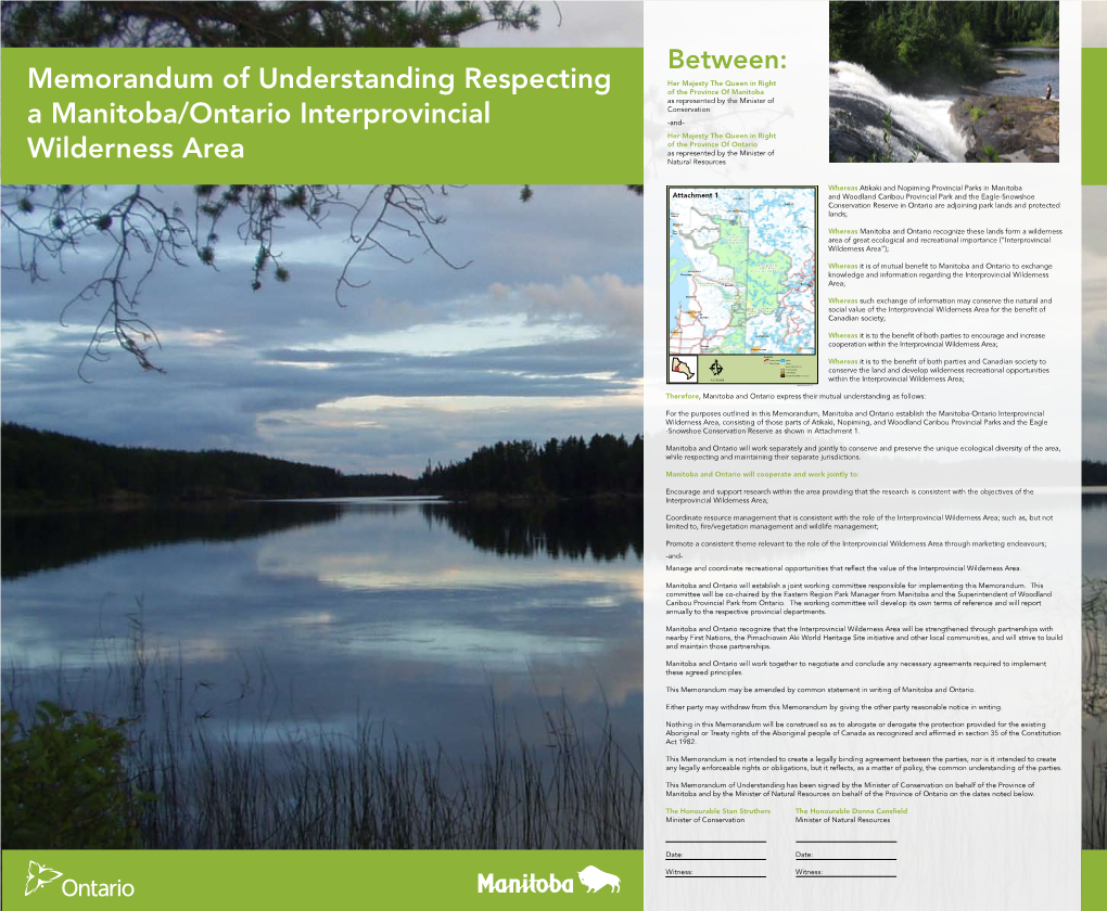 Memorandum of Understanding Respecting a Manitoba/Ontario