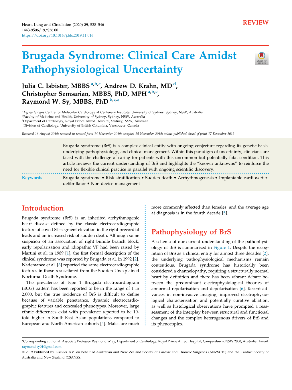 Brugada Syndrome: Clinical Care Amidst Pathophysiological Uncertainty