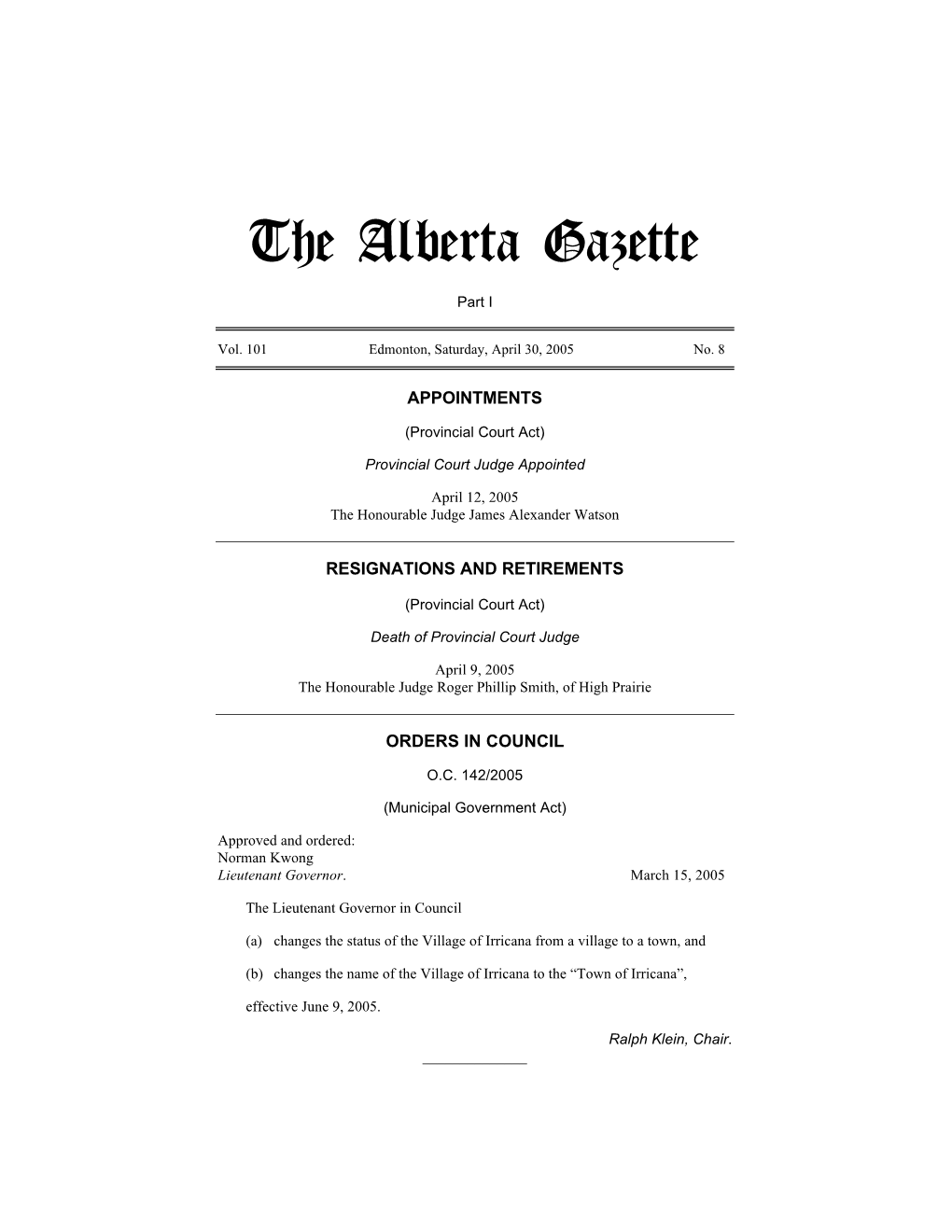 The Alberta Gazette