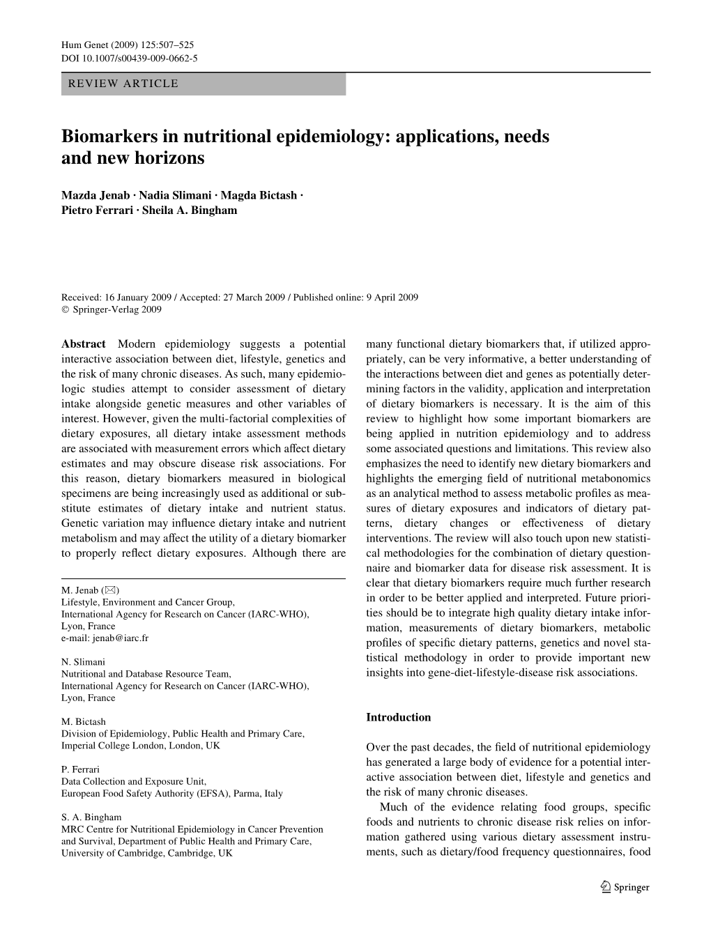 Biomarkers in Nutritional Epidemiology: Applications, Needs and New Horizons