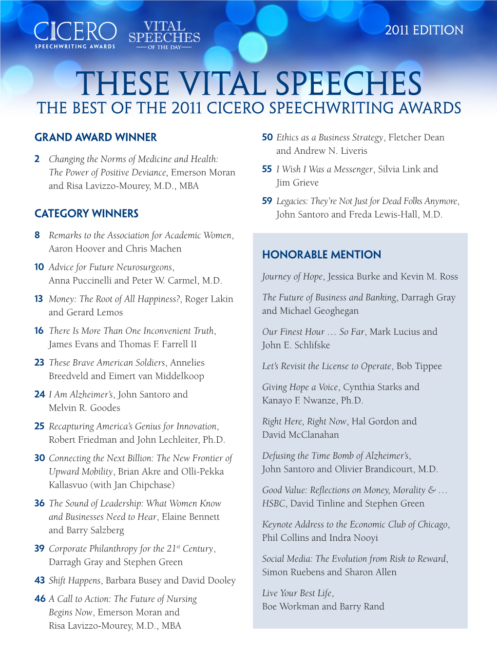 These Vital Speeches the Best of the 2011 Cicero Speechwriting Awards