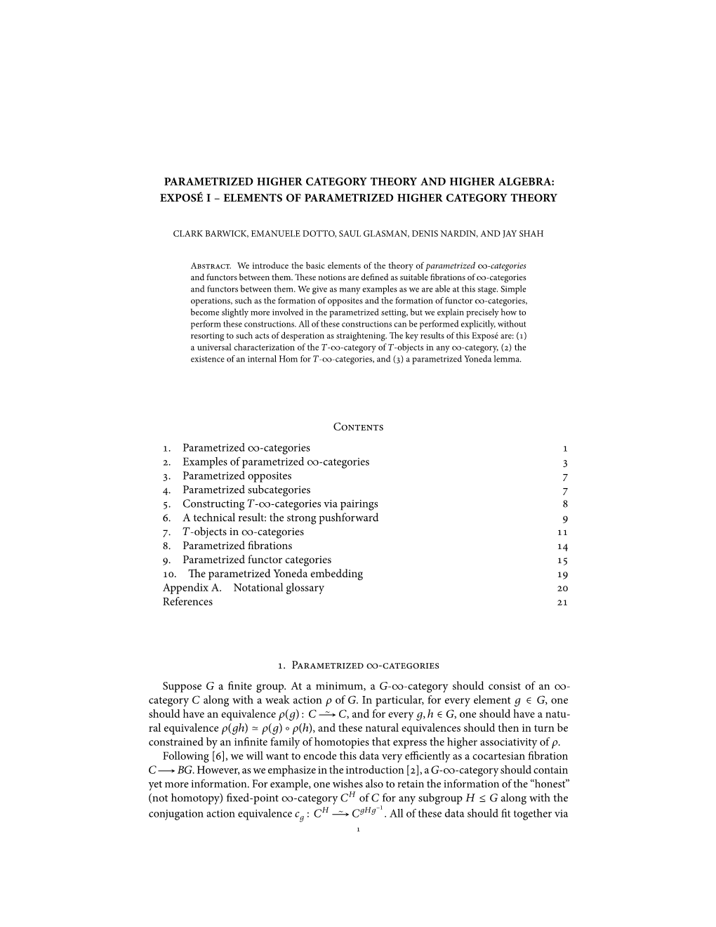 Exposé I – Elements of Parametrized Higher Category Theory