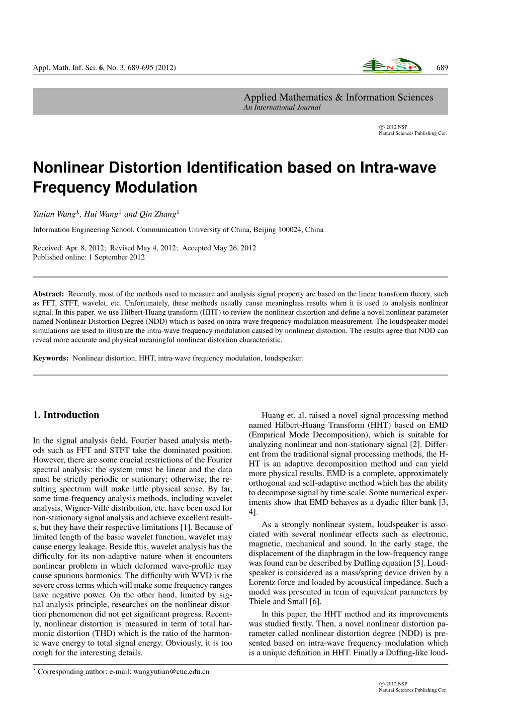 Nonlinear Distortion Identification Based on Intra-Wave Frequency