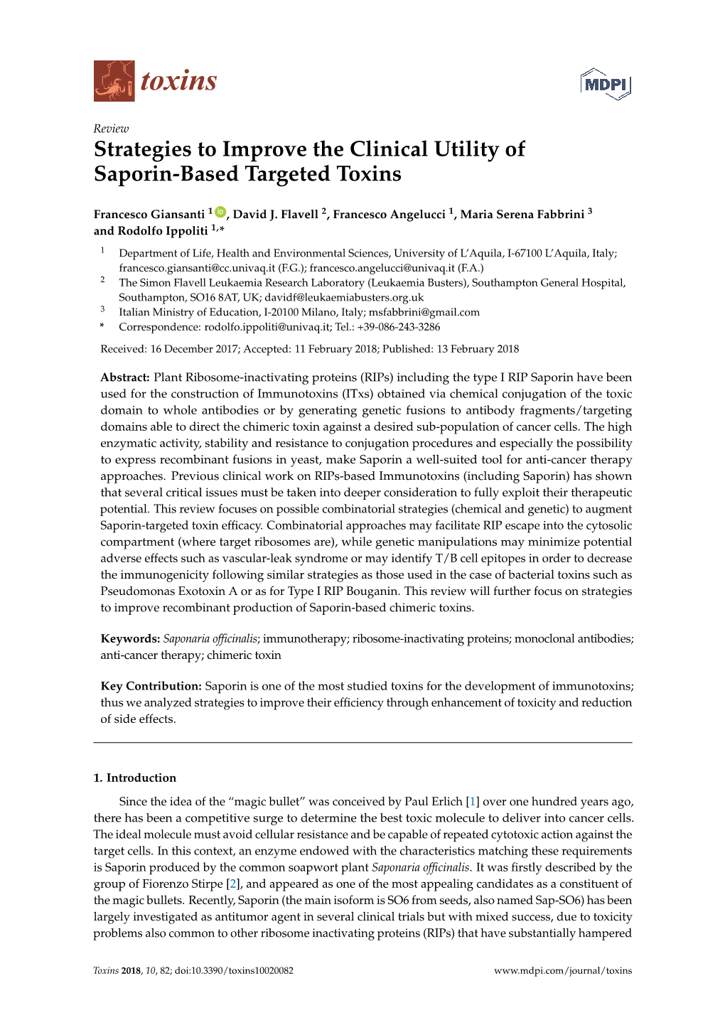 Strategies to Improve the Clinical Utility of Saporin-Based Targeted Toxins