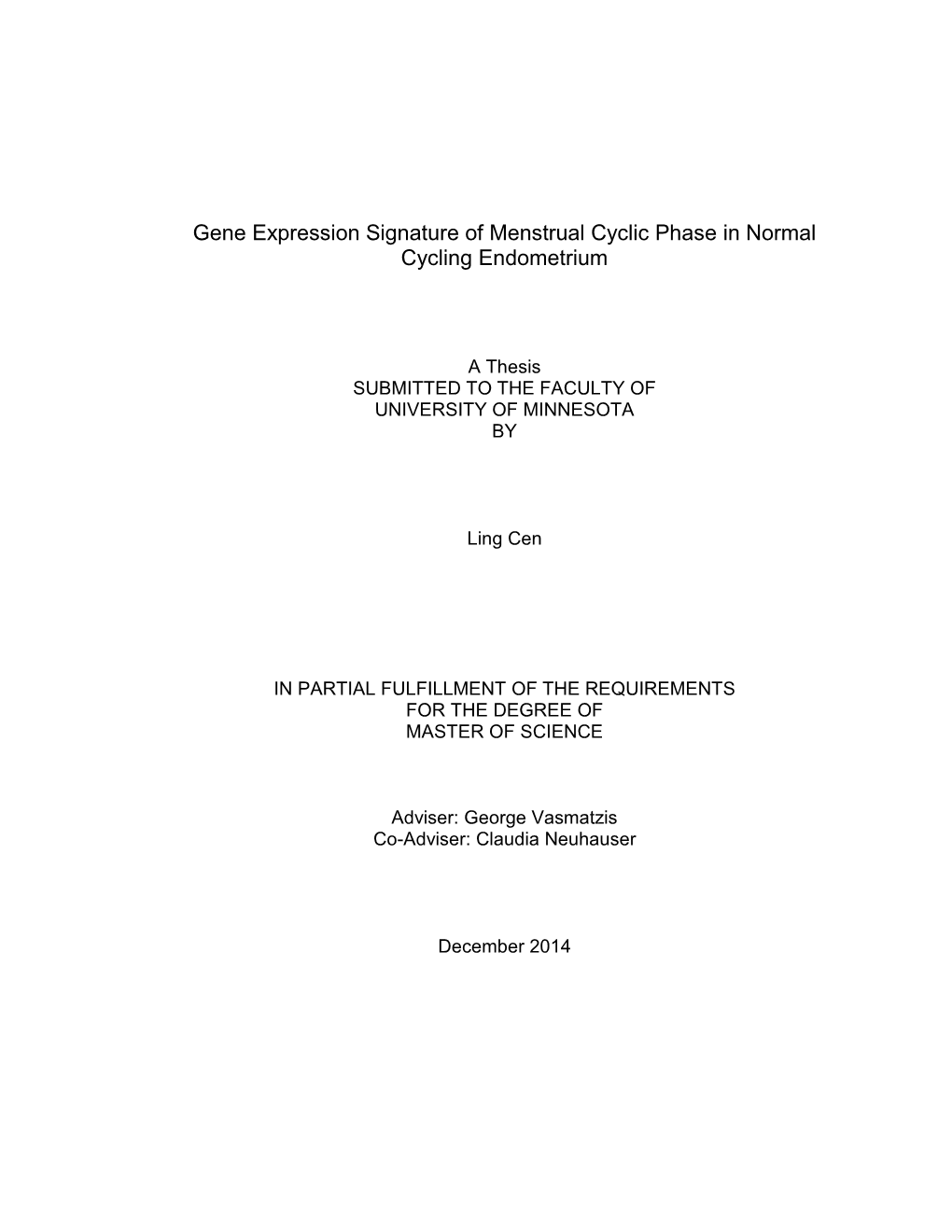 Gene Expression Signature of Menstrual Cyclic Phase in Normal Cycling Endometrium