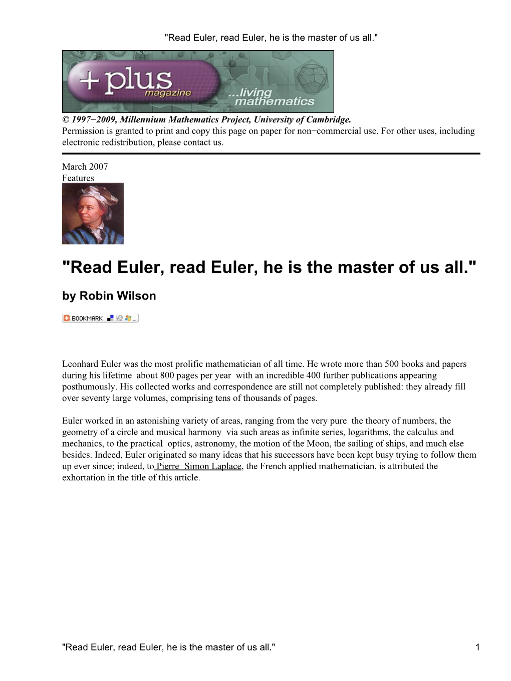 "Read Euler, Read Euler, He Is the Master of Us All."