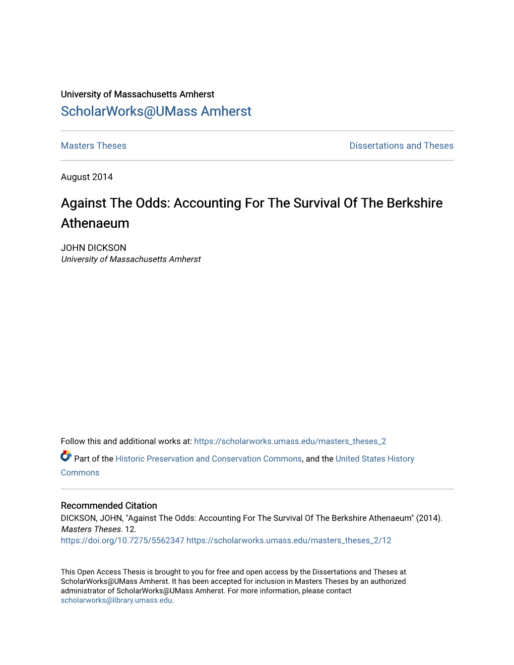 Accounting for the Survival of the Berkshire Athenaeum