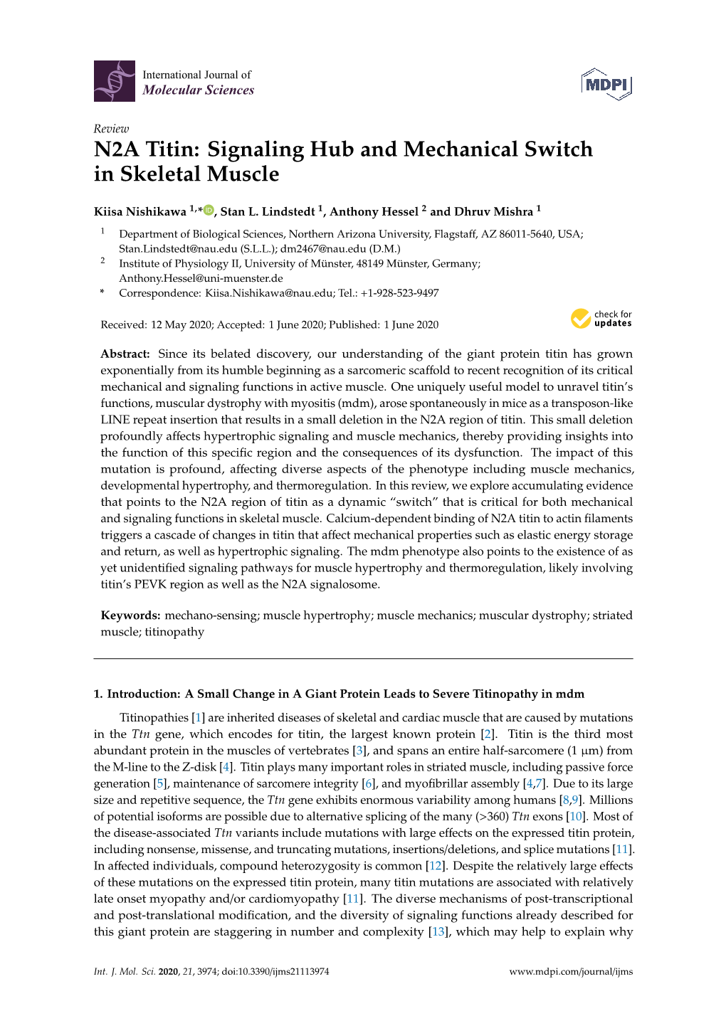 N2A Titin: Signaling Hub and Mechanical Switch in Skeletal Muscle