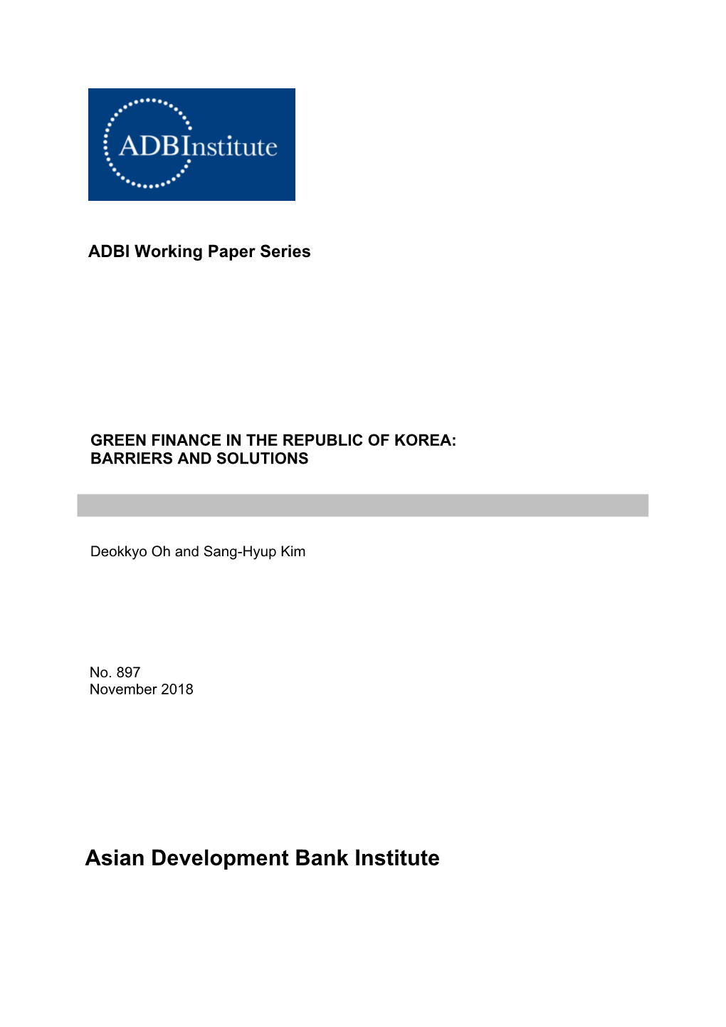 Green Finance in the Republic of Korea: Barriers and Solutions