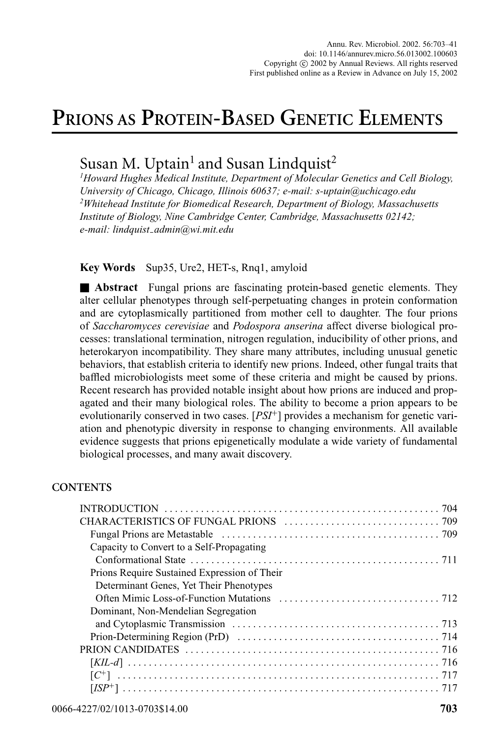 Prions As Protein-Based Genetic Elements