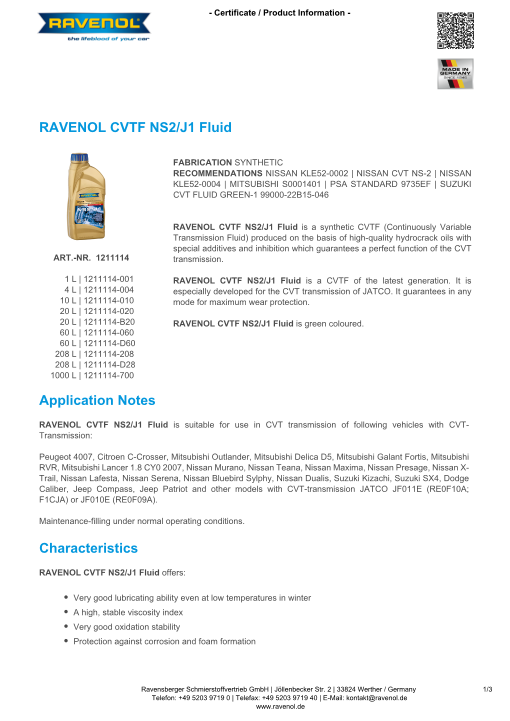 RAVENOL CVTF NS2/J1 Fluid