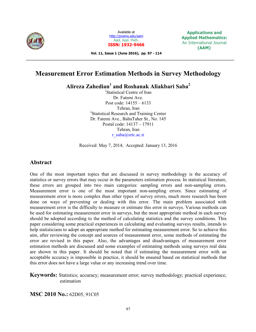 Measurement Error Estimation Methods in Survey Methodology