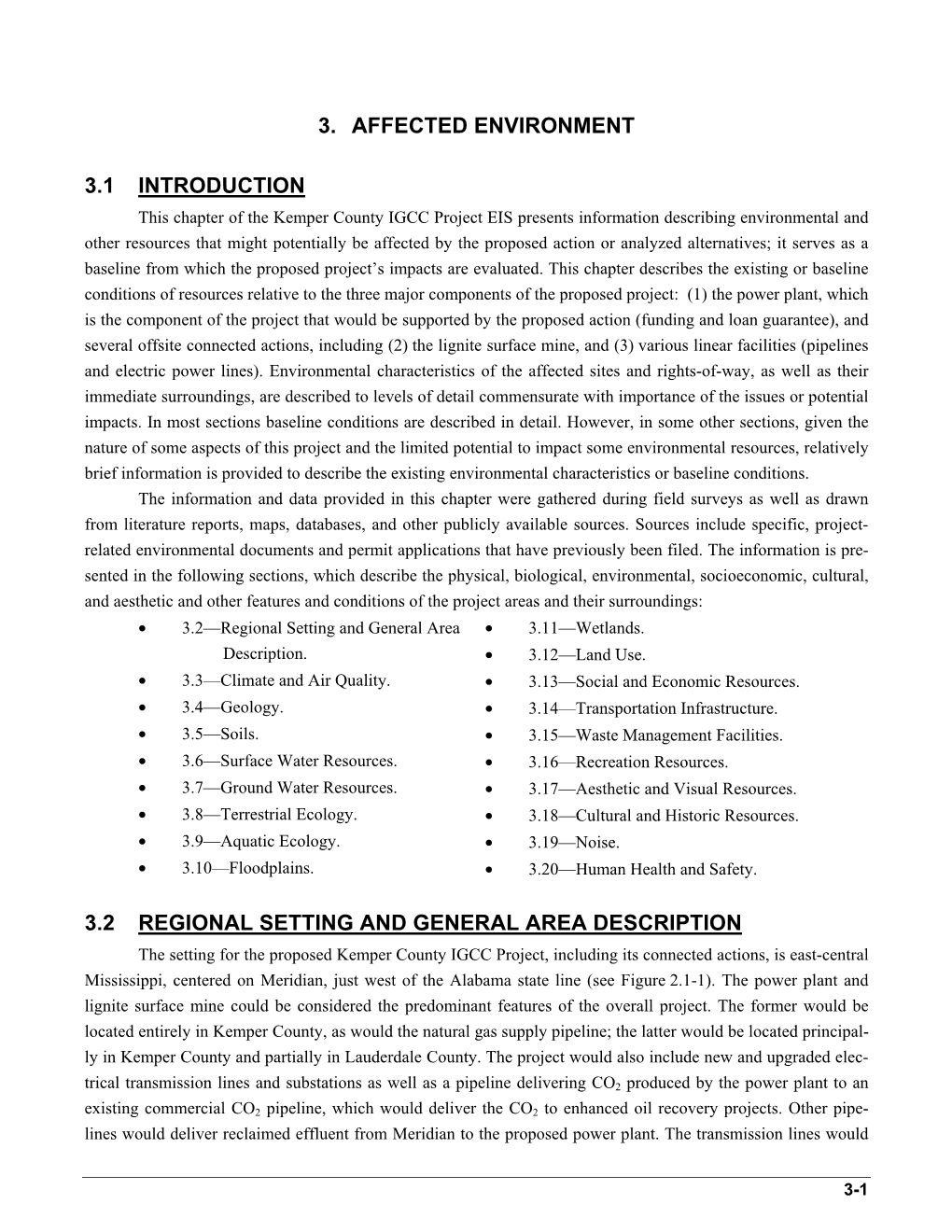 3. Affected Environment 3.1 Introduction 3.2 Regional