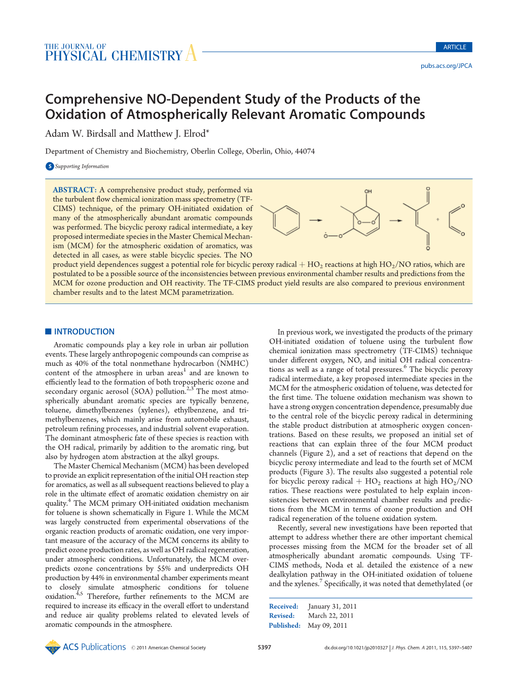 Comprehensive NO-Dependent Study of the Products of the Oxidation of Atmospherically Relevant Aromatic Compounds Adam W