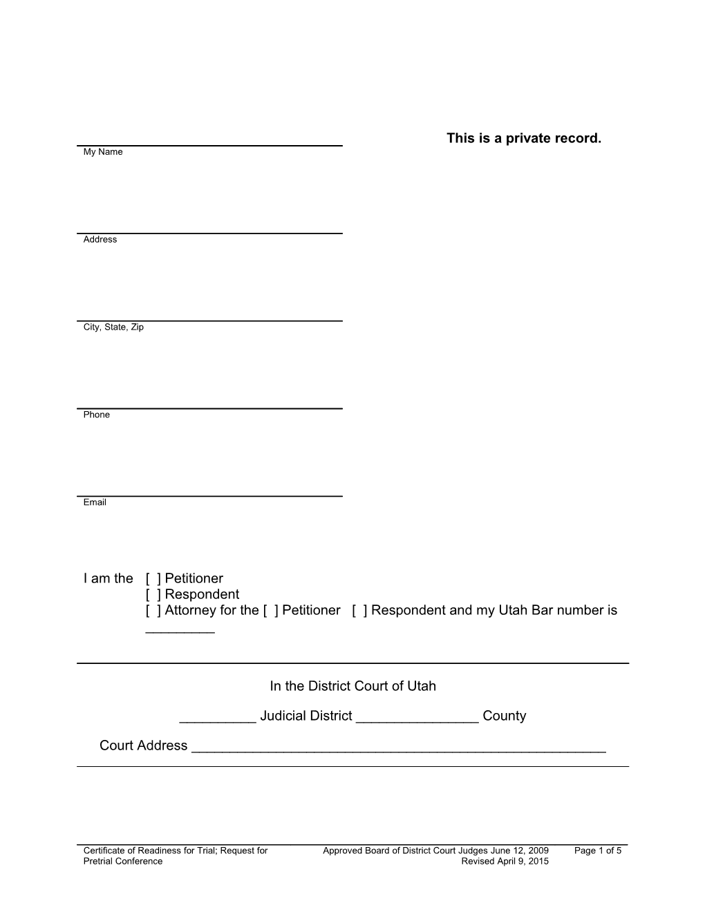 Certificate Of Readiness For Trial; Request For Pretrial Conference