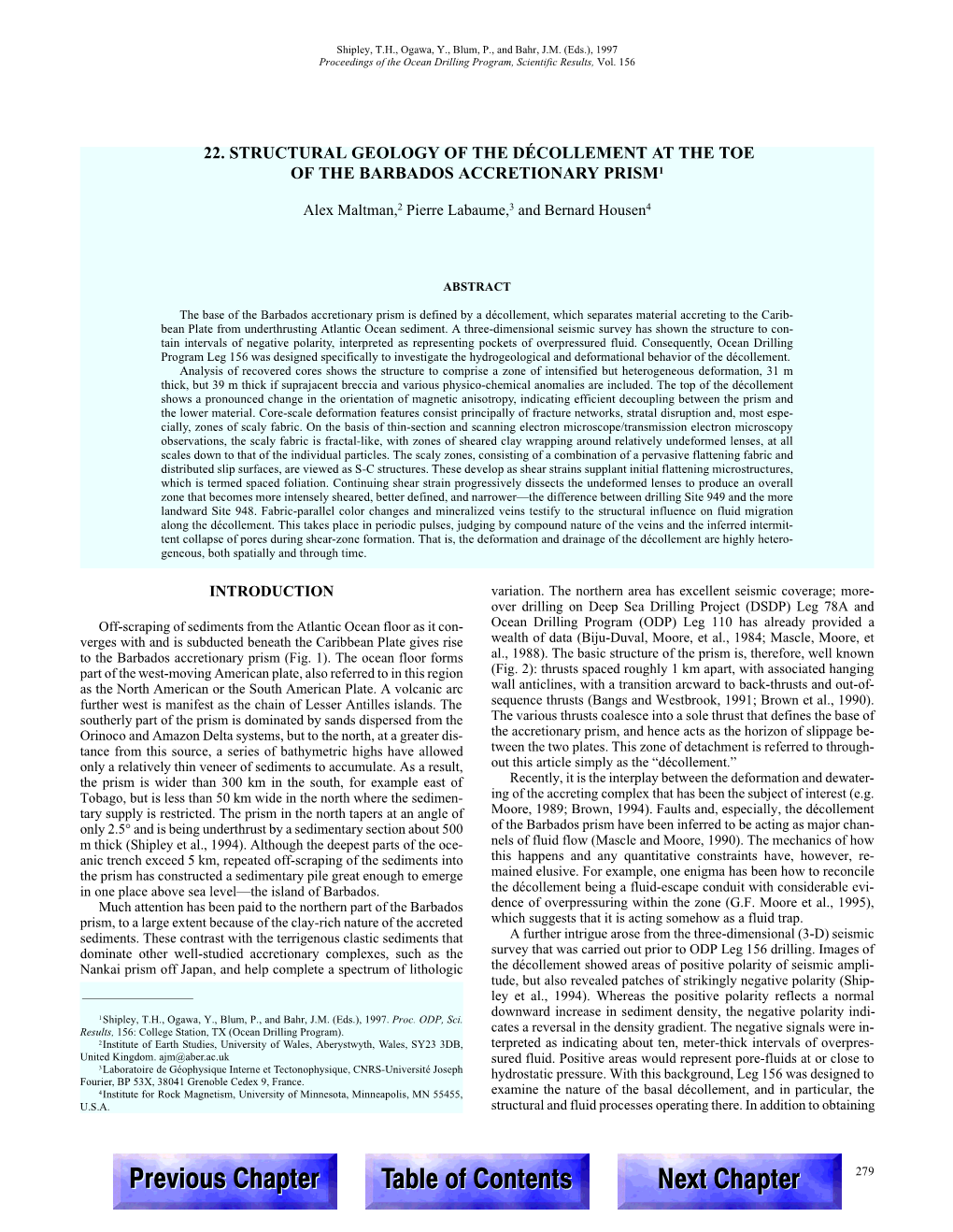 22. Structural Geology of the Décollement at the Toe of the Barbados Accretionary Prism1