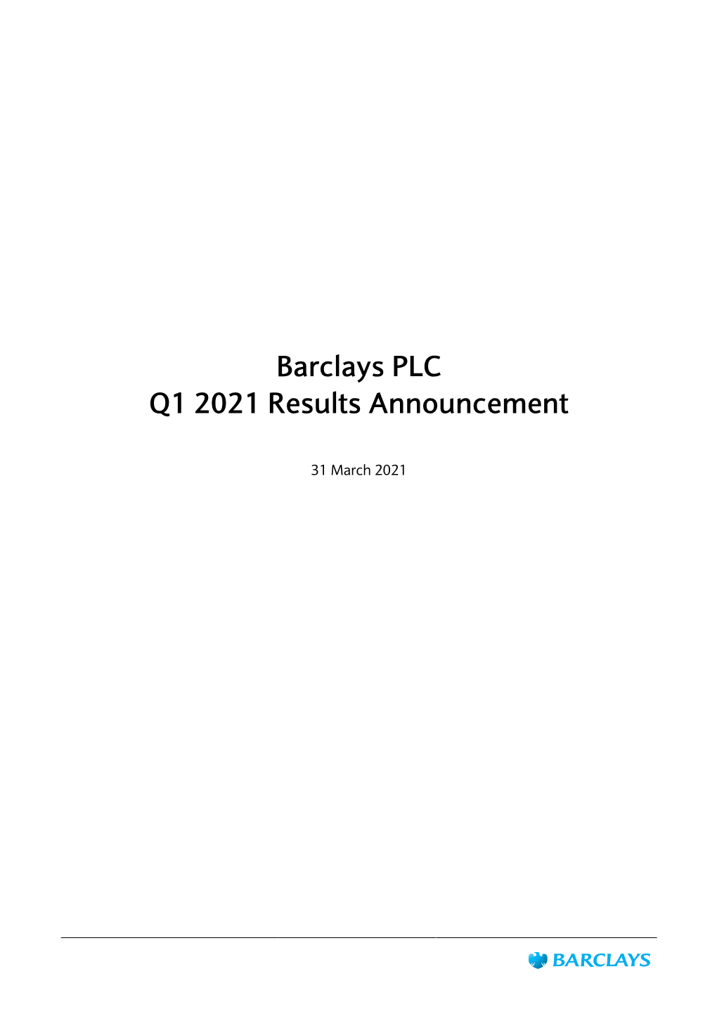 Barclays PLC Q1 2021 Results Announcement