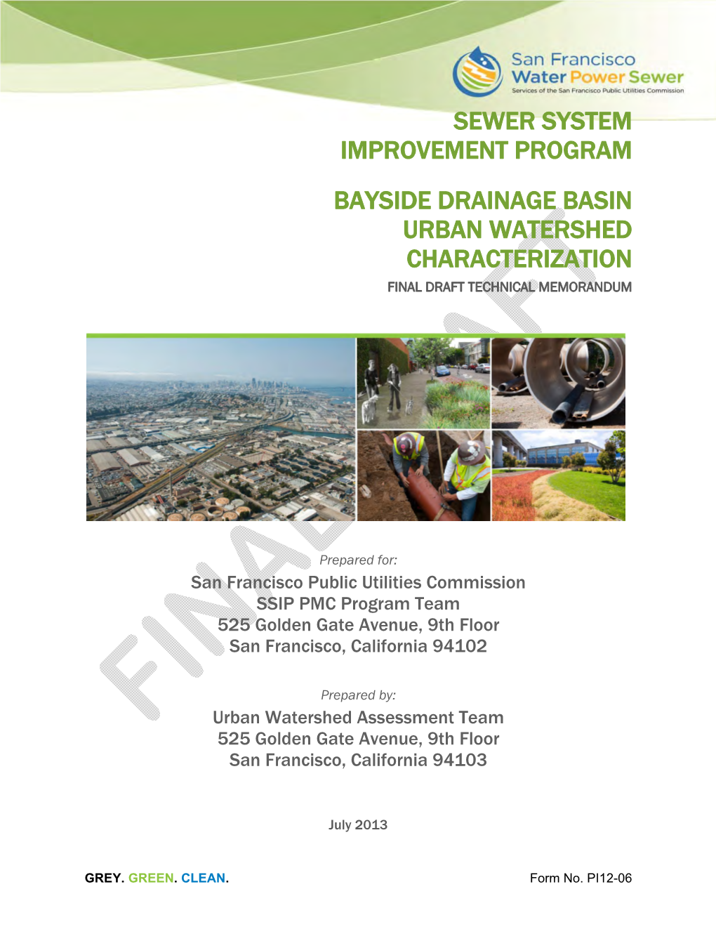Sewer System Improvement Program Bayside Drainage Basin Urban Watershed Characterization Final Draft Technical Memorandum