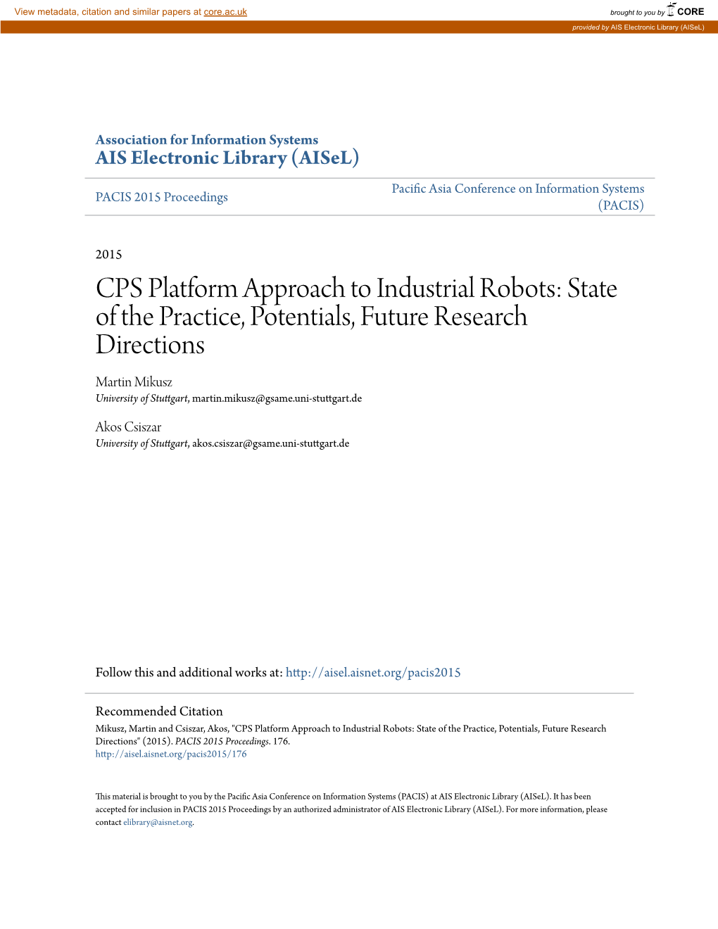 CPS Platform Approach to Industrial Robots