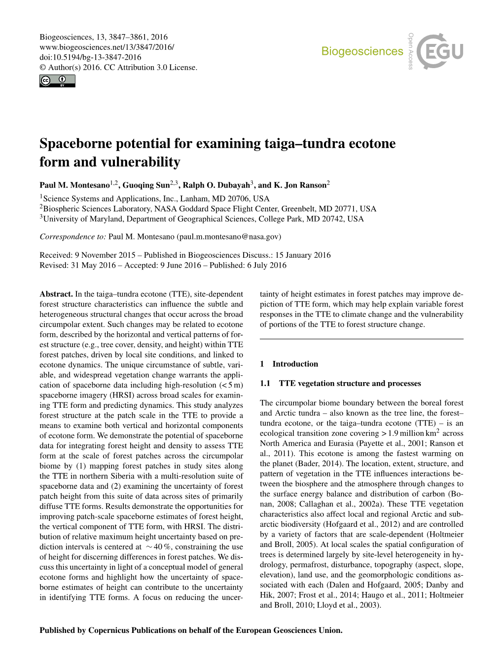 Spaceborne Potential for Examining Taiga–Tundra Ecotone Form and Vulnerability