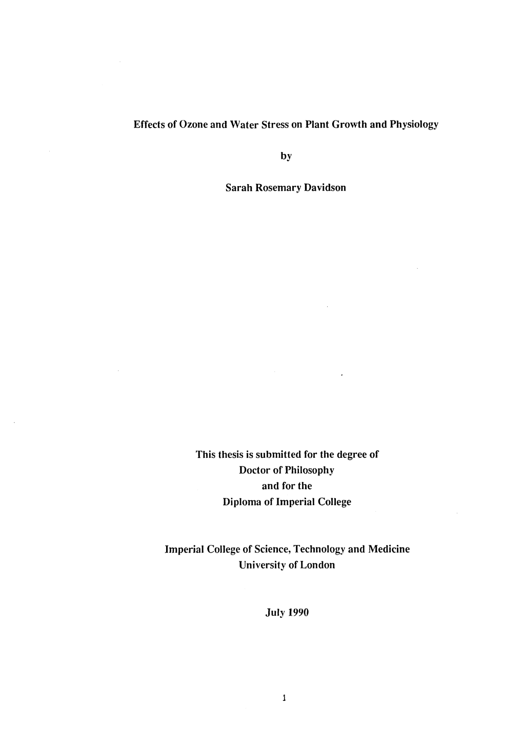 Effects of Ozone and Water Stress on Plant Growth and Physiology