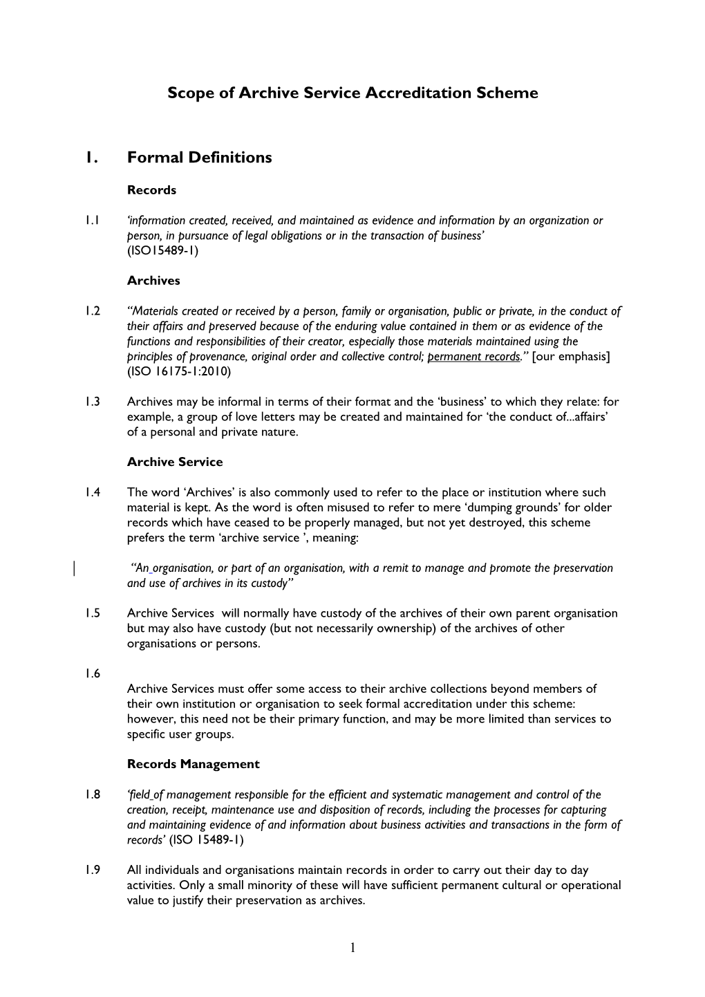 Scope of the Archive Service Accreditation Scheme