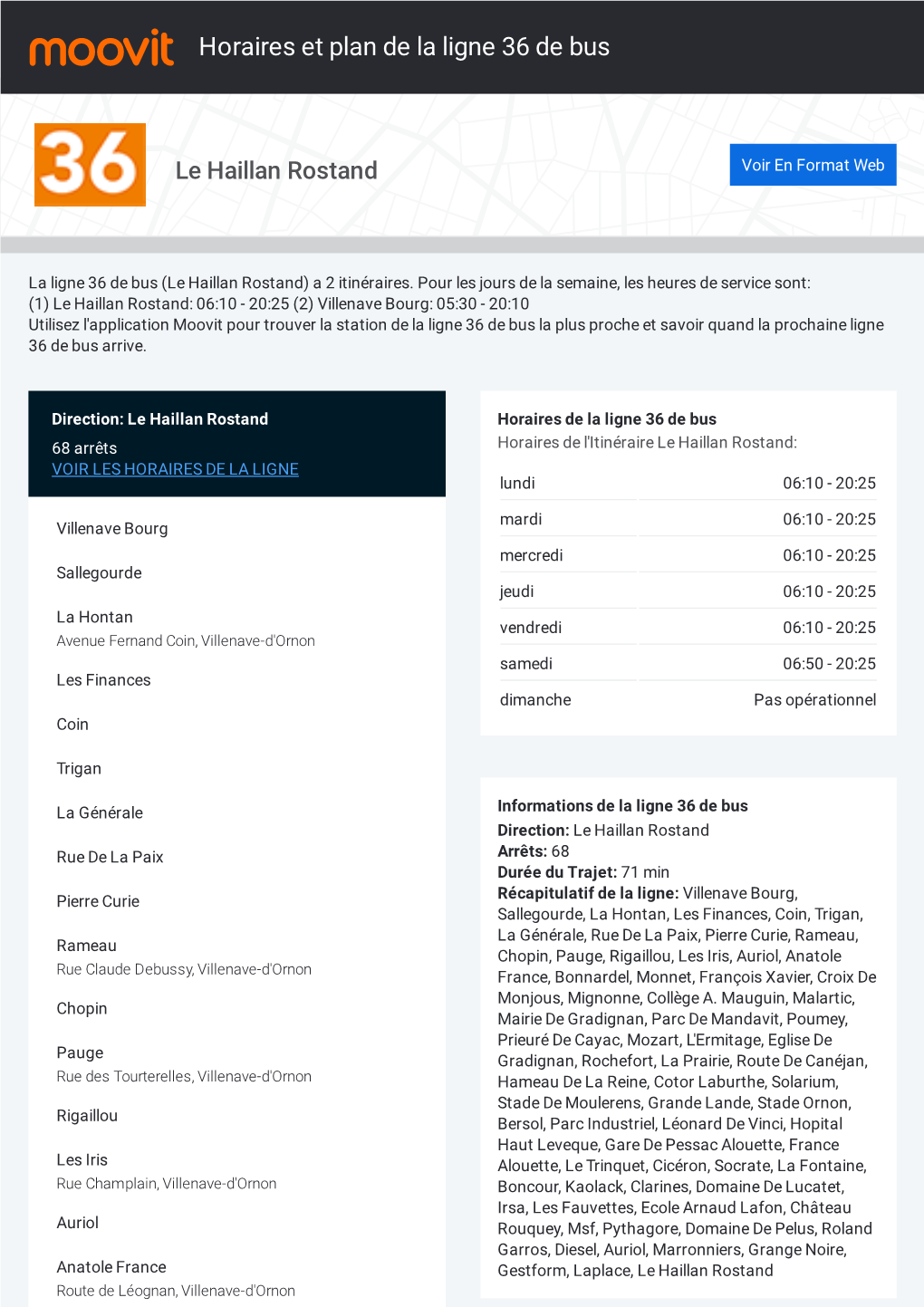 Horaires Et Trajet De La Ligne 36 De Bus Sur Une Carte