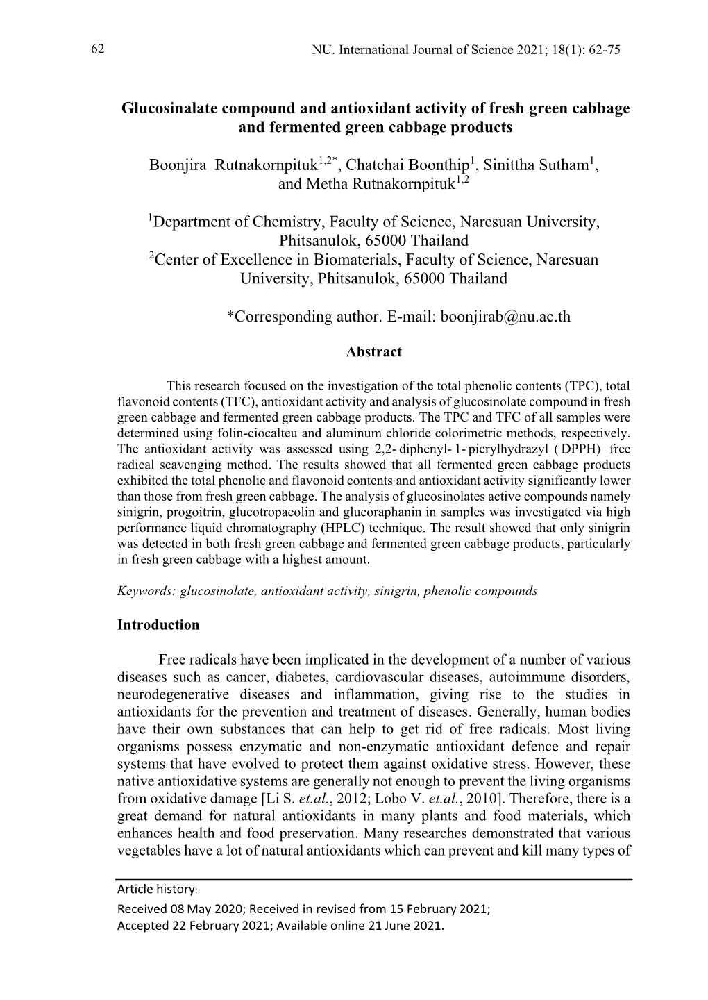 NU. International Journal of Science 2021; 18(1): 62-75