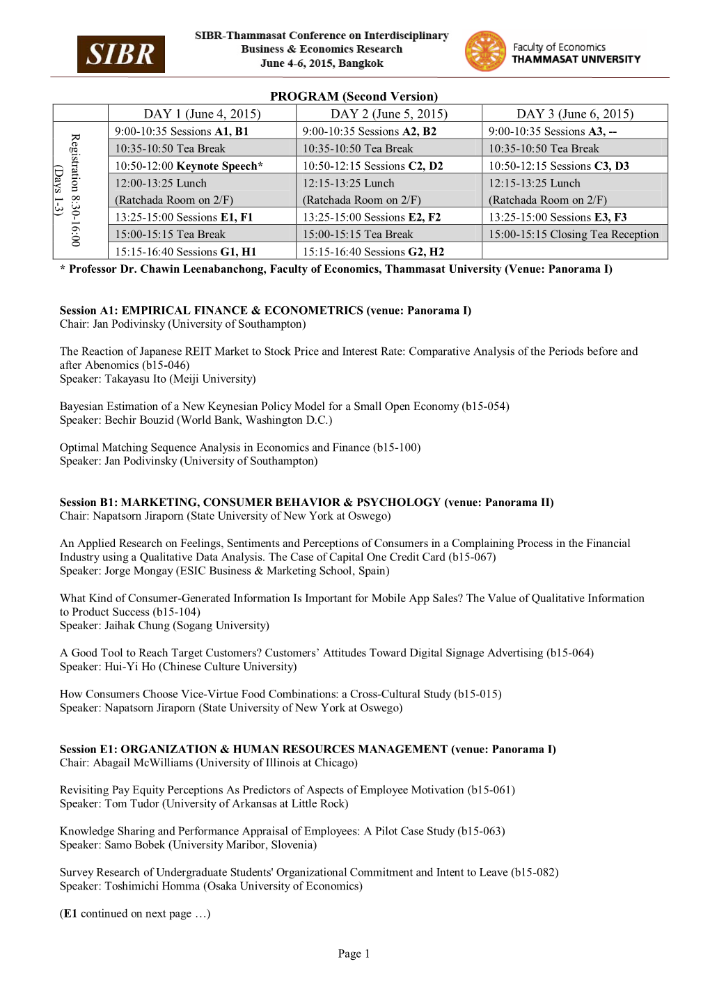 PROGRAM (Second Version) DAY 1 (June 4, 2015) DAY 2 (June 5, 2015) DAY 3 (June 6, 2015)