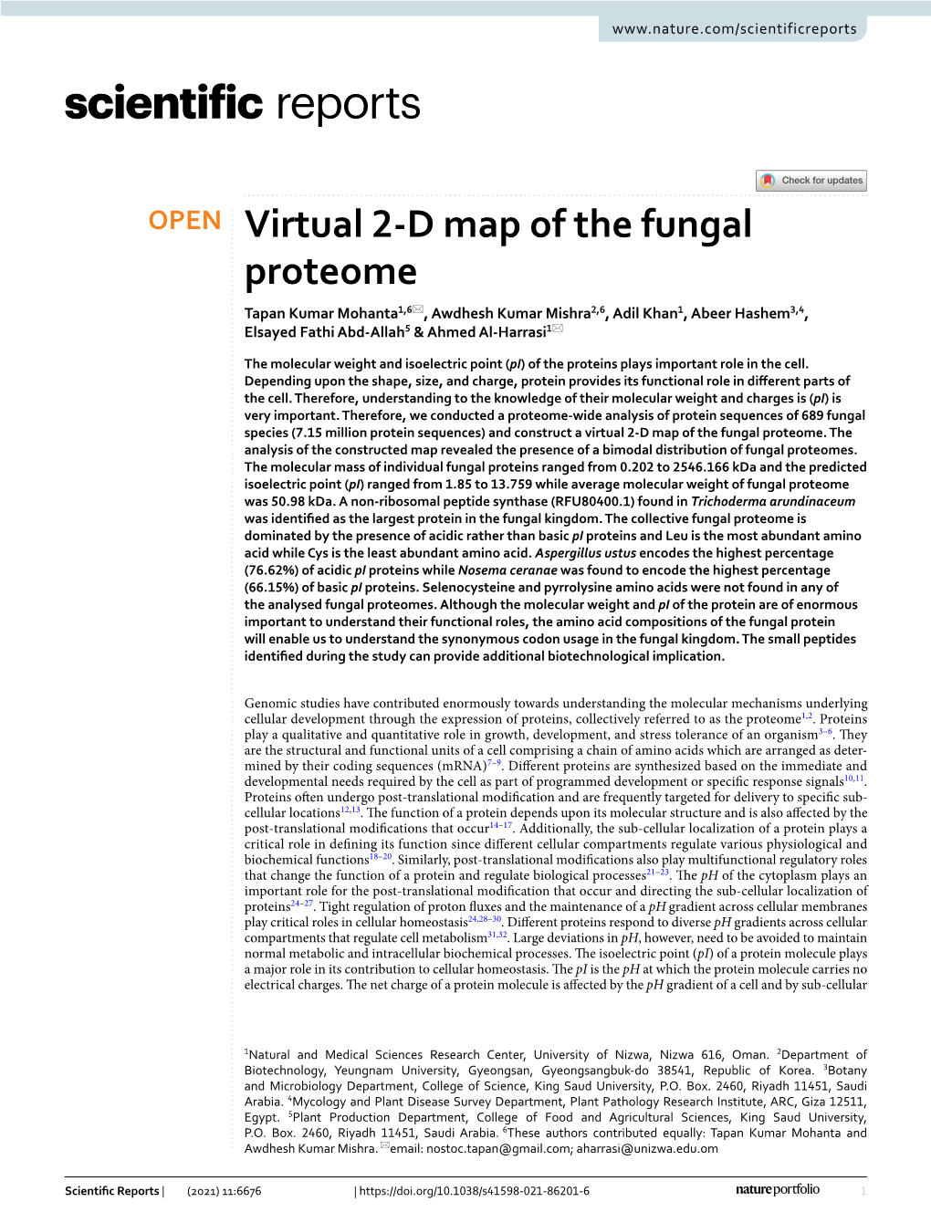 Virtual 2-D Map of the Fungal Proteome