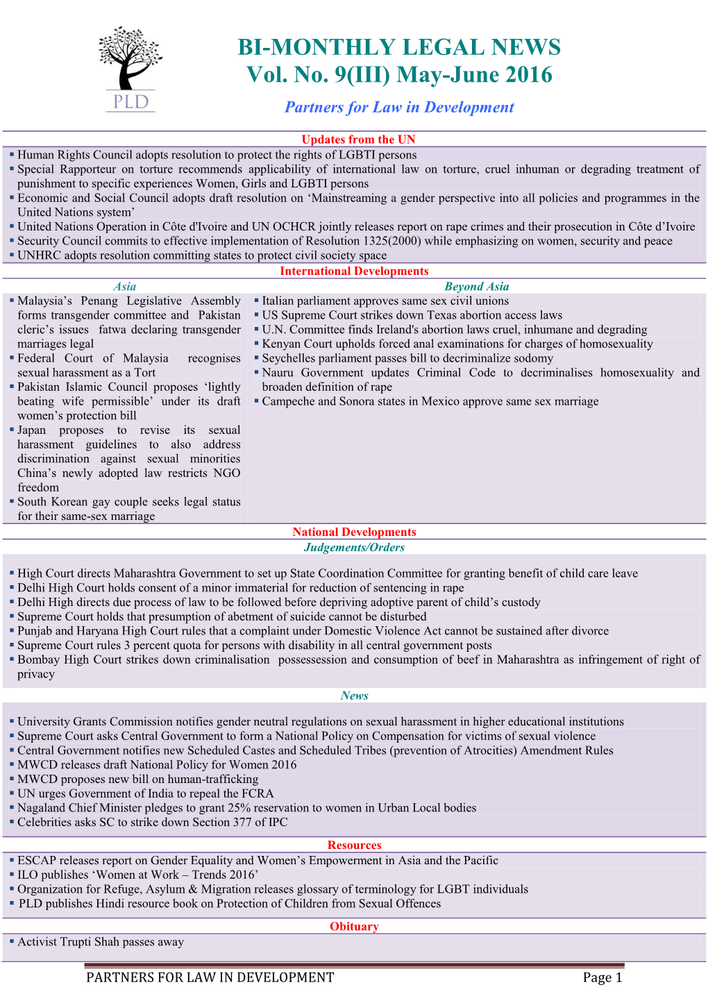 BI-MONTHLY LEGAL NEWS Vol. No. 9(III) May-June 2016