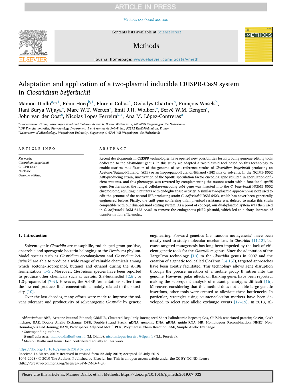 Adaptation and Application of a Two-Plasmid Inducible CRISPR-Cas9 System in Clostridium Beijerinckii