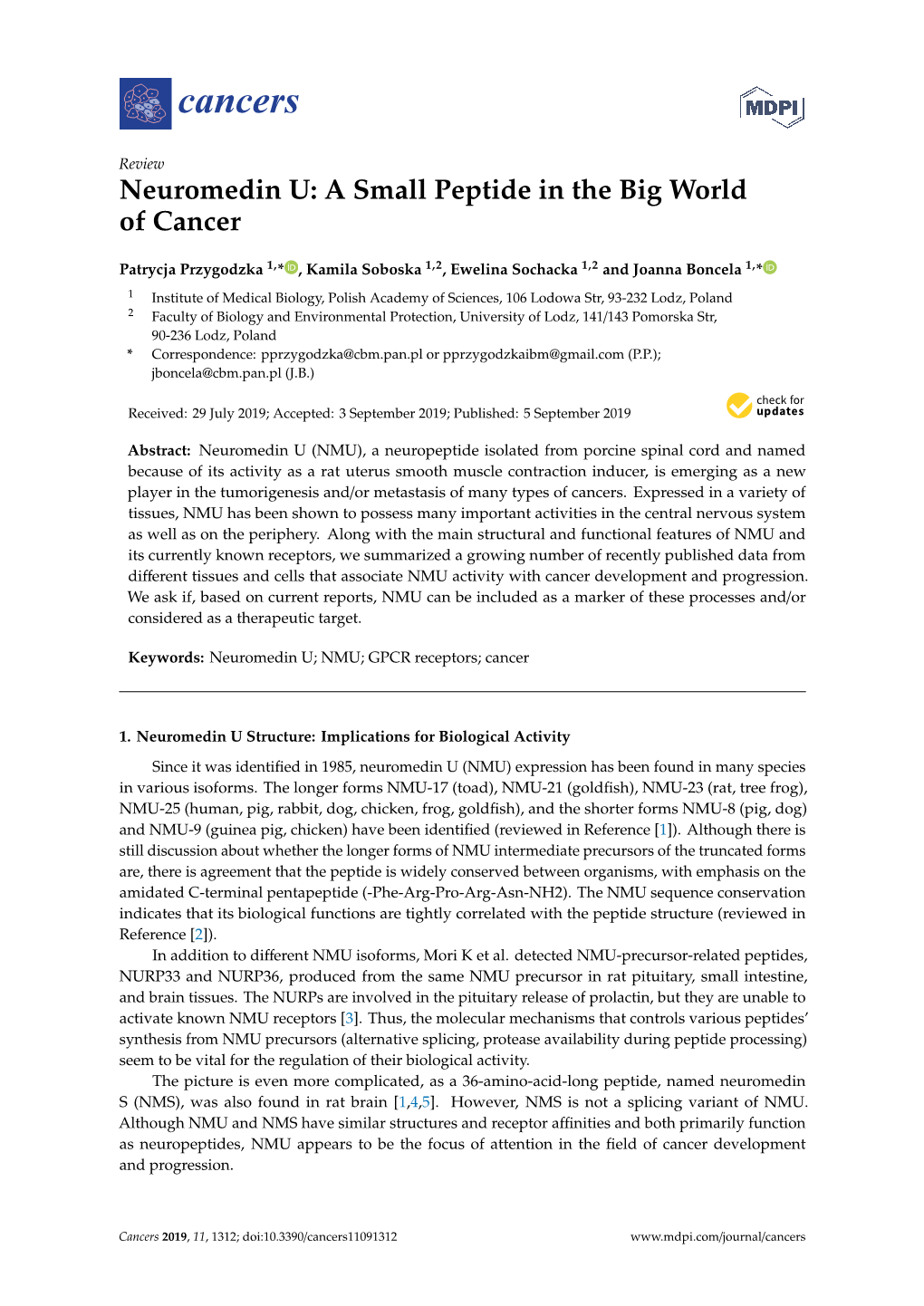 Neuromedin U: a Small Peptide in the Big World of Cancer