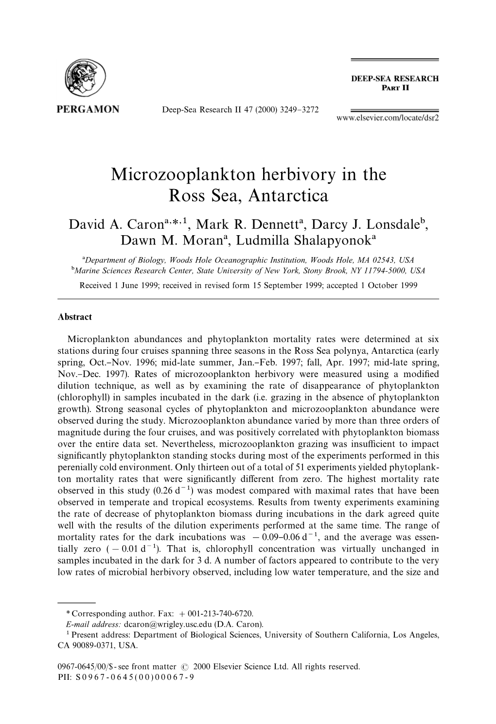 Microzooplankton Herbivory in the Ross Sea, Antarctica David A