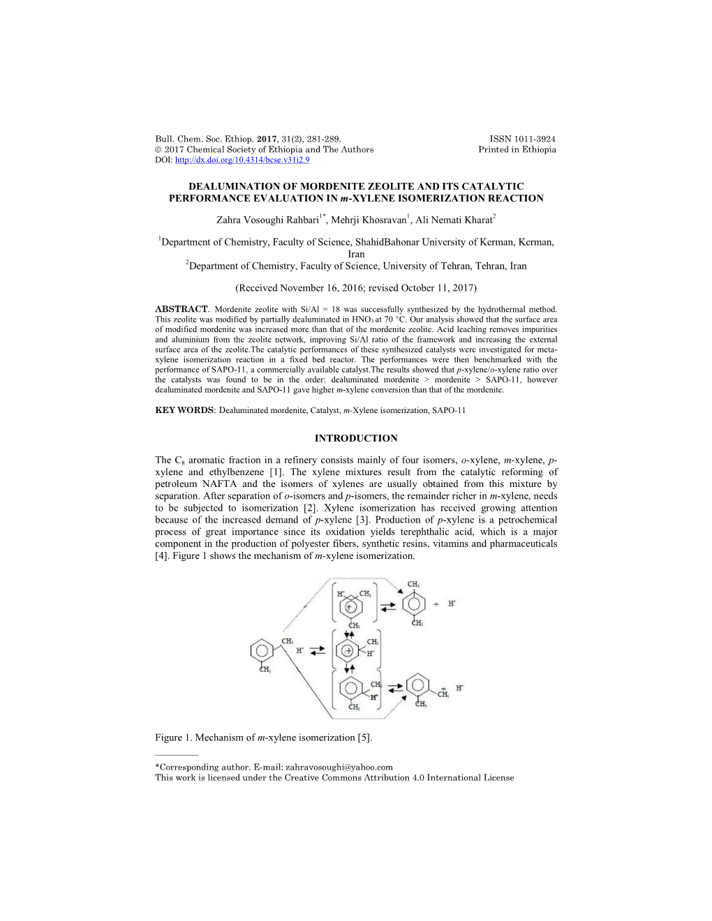 DEALUMINATION of MORDENITE ZEOLITE and ITS CATALYTIC PERFORMANCE EVALUATION in M-XYLENE ISOMERIZATION REACTION